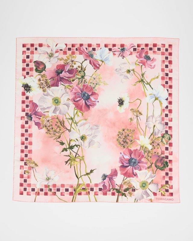 Rosa Flower Print Silk Foulard Scarf